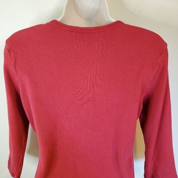 Red 3/4th Sleeve Henley Clasp Shirt - Picture 6 of 9